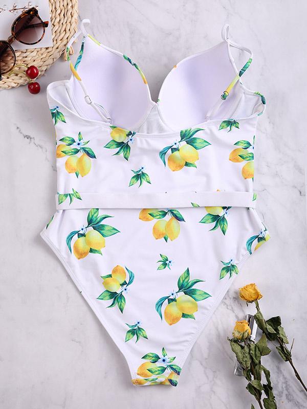 Sexy Spaghetti-Neck Sash Flowers One-Piece Swimwear