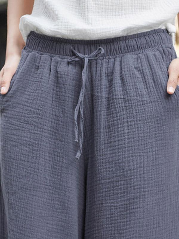 Cotton Linen Solid Wide Leg Pants