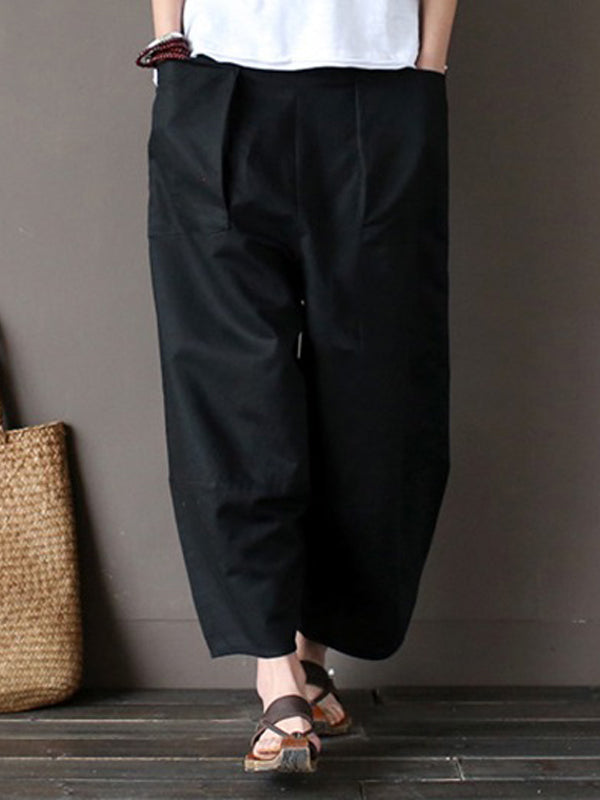 Simple 4 Colors Loose Linen Wide Leg Pants