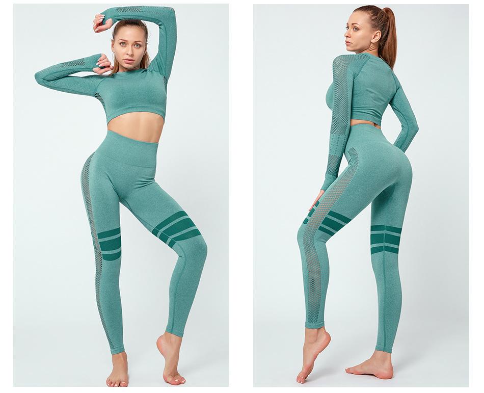 Mesh Hollow Bare Midriff Quick-Dry Yoga Suits