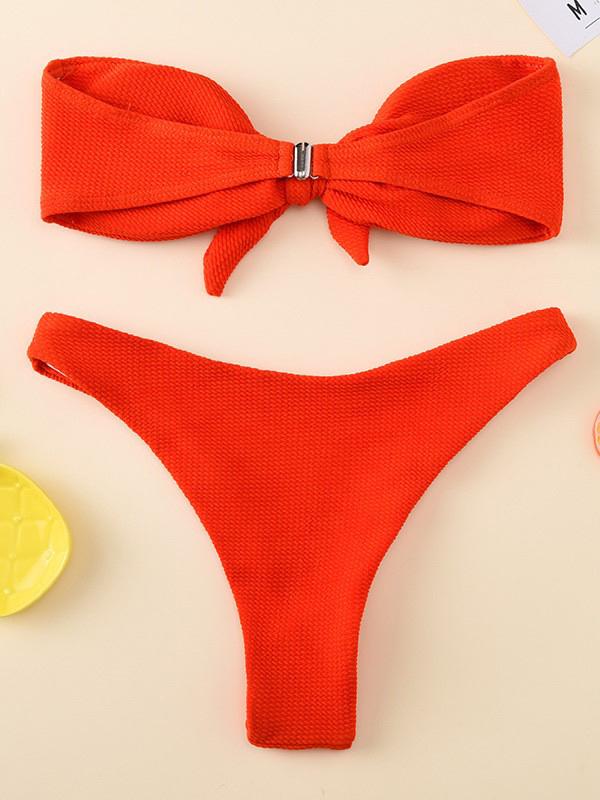 Gathered Tiered Bandeau Split Bikini Swimsuit