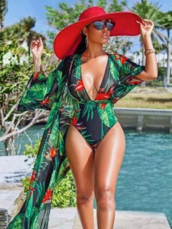 Printed Bohemia Plus Size One-piece  Swimwear