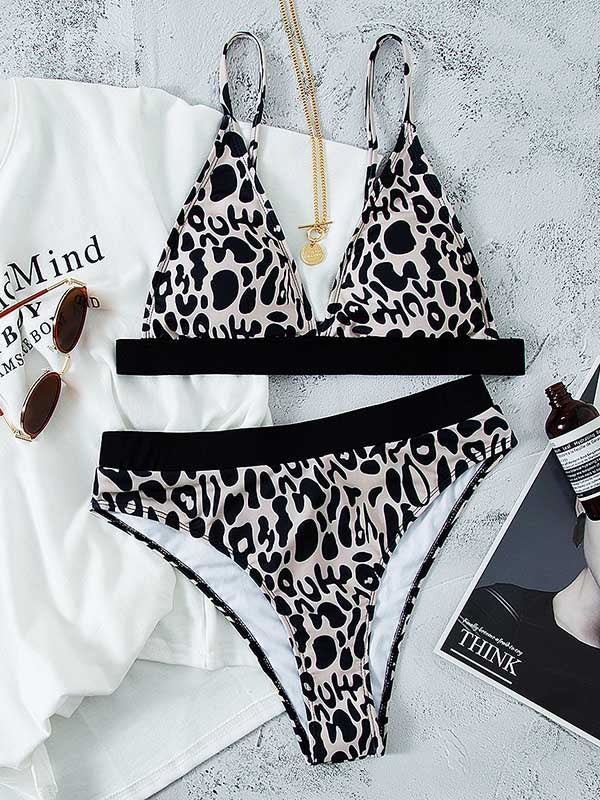 Leopard Printed Triangle High-Waisted Bikini Swimwear