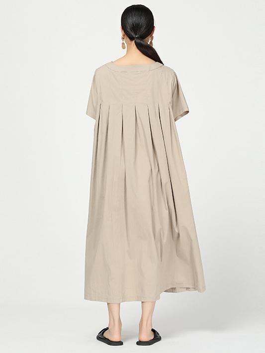 Ramie Loose Solid Round-neck Long Dress