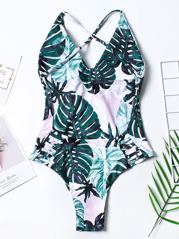 Leaves Printed One-piece Swimwear