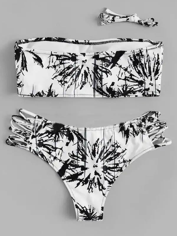 Sexy Strapless Bandage Printing Split Type Bikini Swimsuit