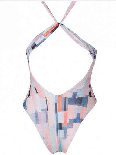 Sexy V-Neck Tummy Print Strapless One-Piece Swimwear