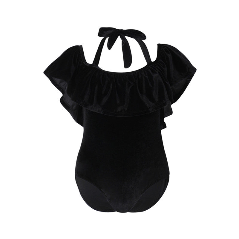 large size one-shoulder velvet fabric One-piece swimsuit