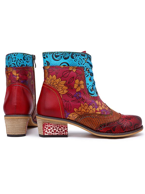 Bohemia Vintage Embossing Bandage Mid Boots