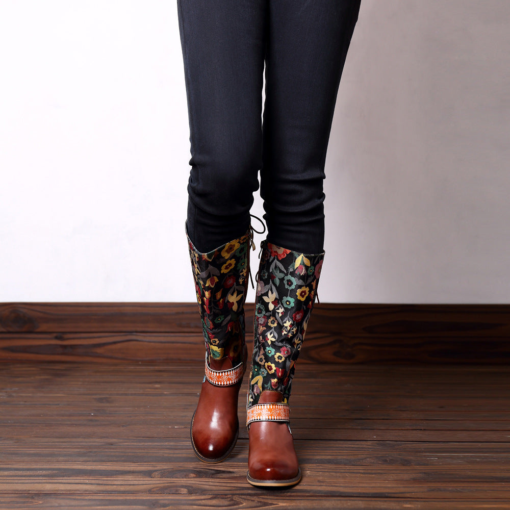 Leisure retro-national style leather boots and Knee Boots