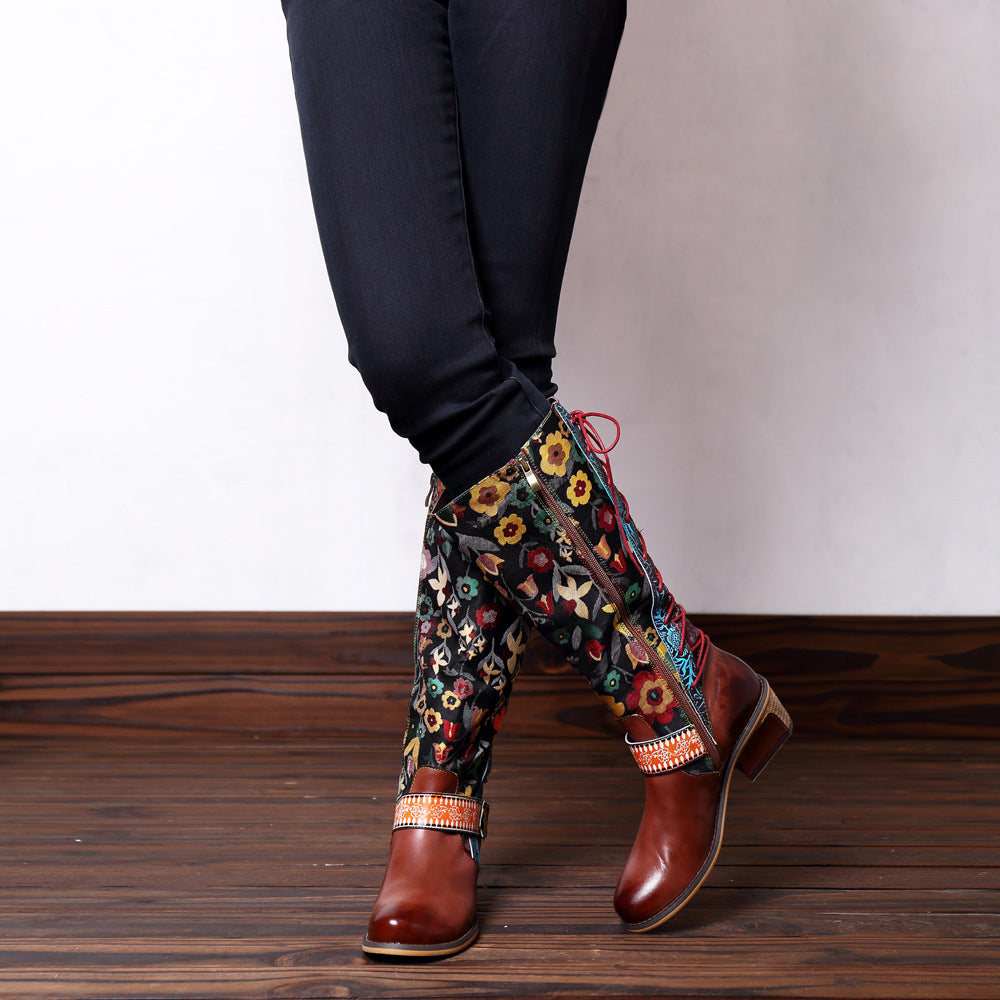 Leisure retro-national style leather boots and Knee Boots