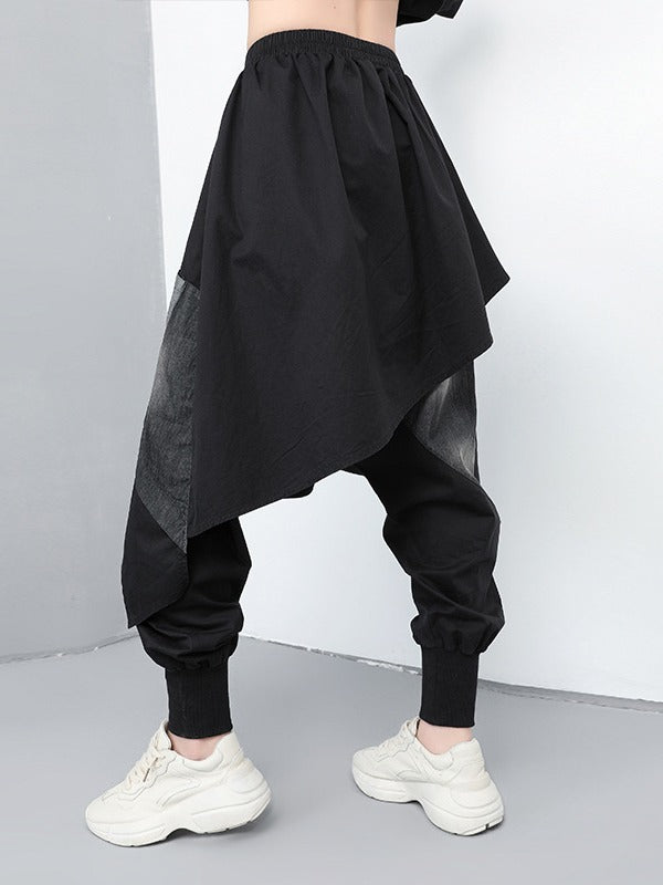 Loose Elastic Waist Cropped Splicing Harem Pants