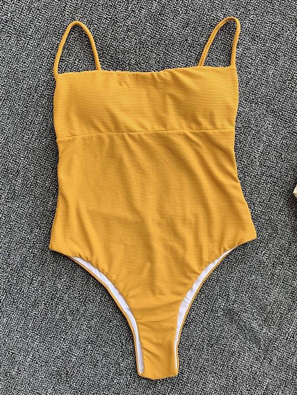 Solid Color Backless One-Piece Swimwear