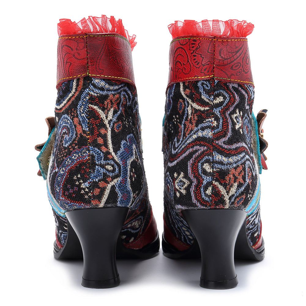 Broken lace pure handmade women's boots