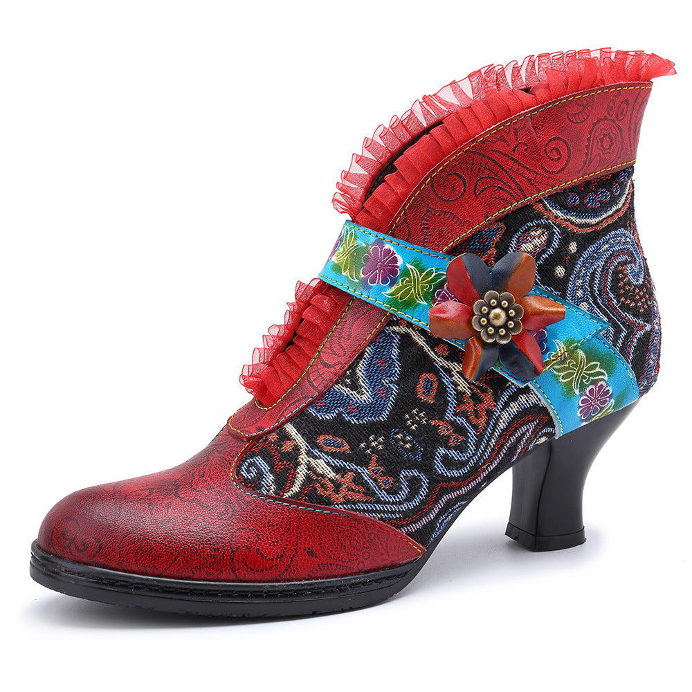 Broken lace pure handmade women's boots