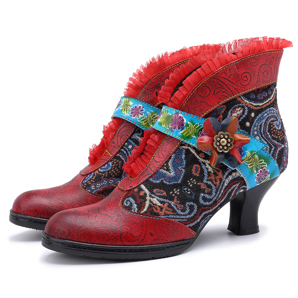 Broken lace pure handmade women's boots