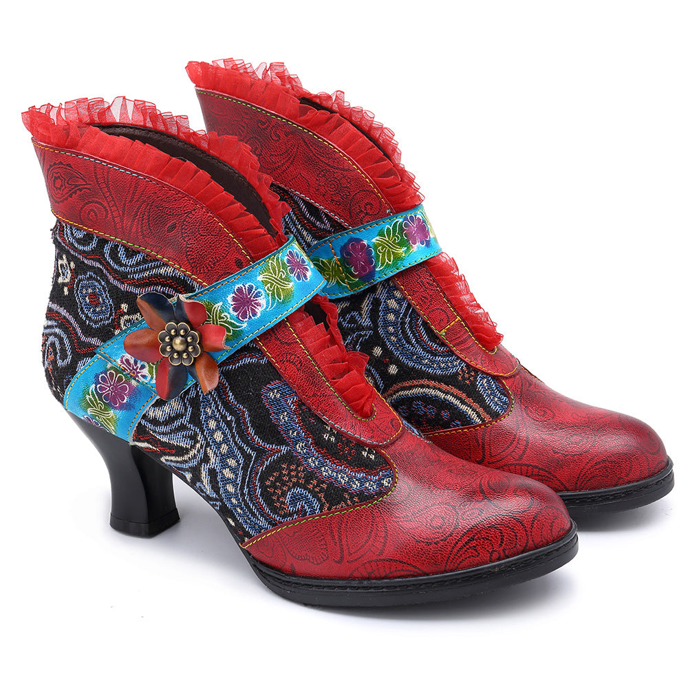 Broken lace pure handmade women's boots