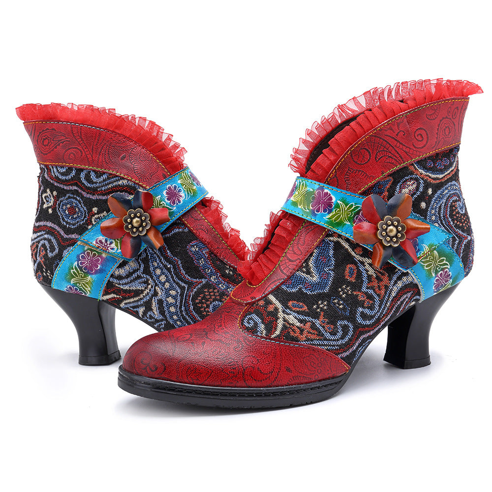 Broken lace pure handmade women's boots