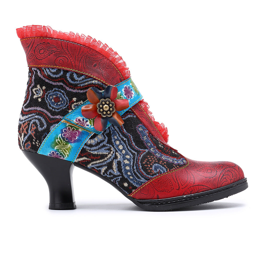 Broken lace pure handmade women's boots