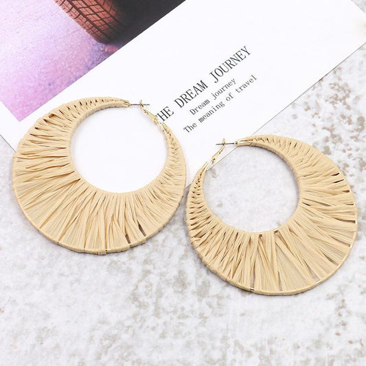 New Lafite Grass Bohemian Exaggerated Creative Woven Round Earrings Wholesale