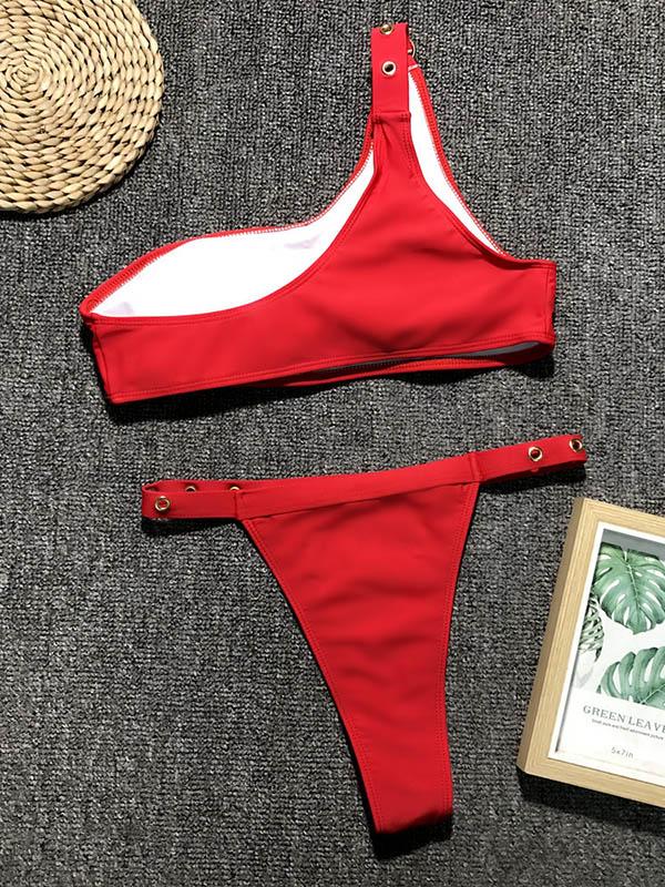 One-shoulder Plain Bikini Swimsuit