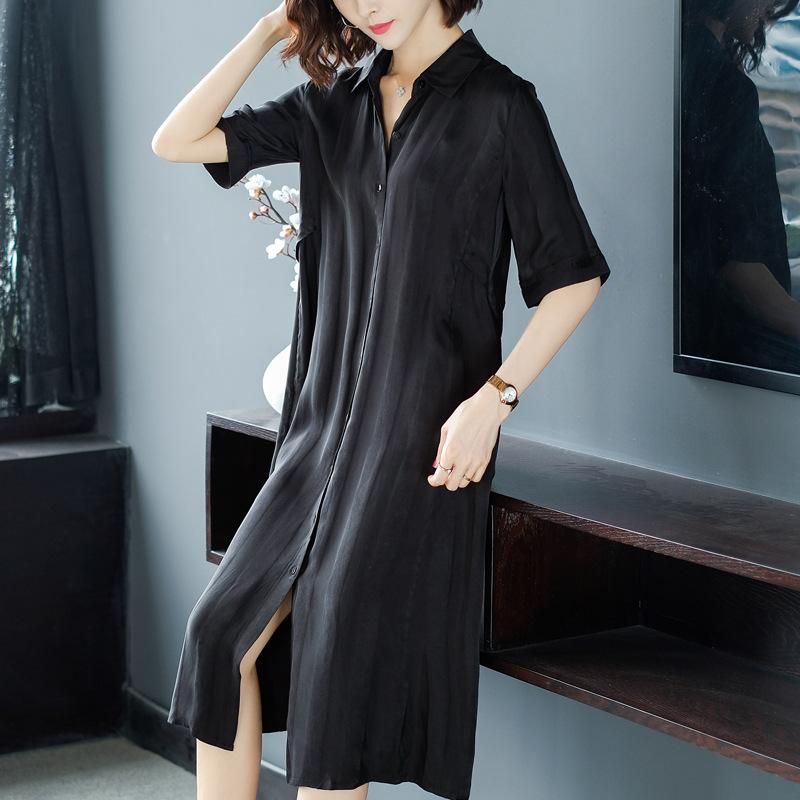 Casual Striped Single-breasted Shirt Dress