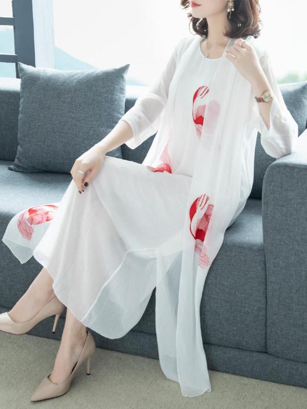 Loose False Two See-through Gauze Midi Dress