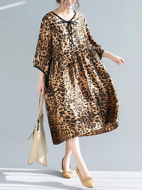 Plus Size Loose Leopard Strap Midi Dresses