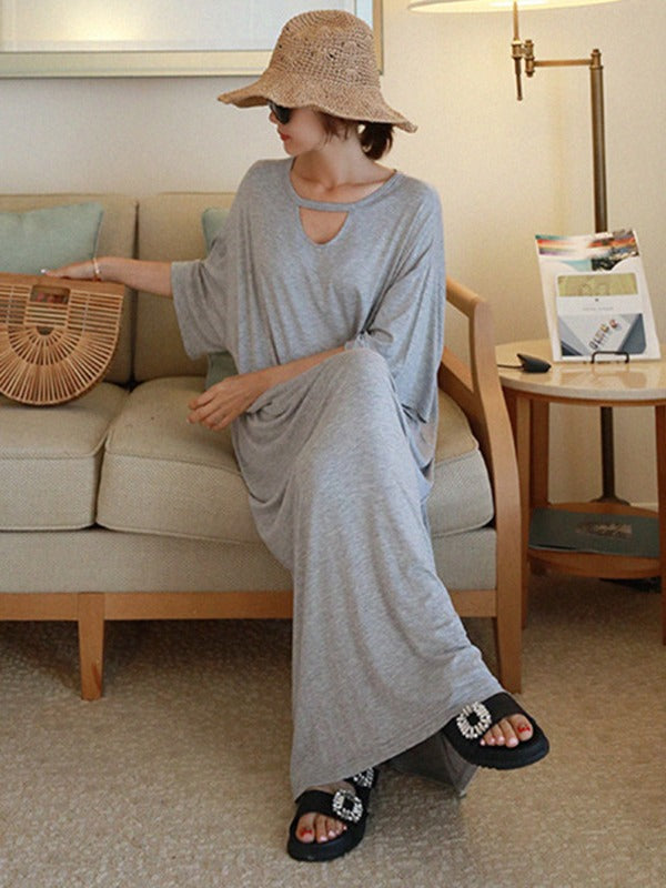 Loose Urban Gray Hollow Maxi Dress