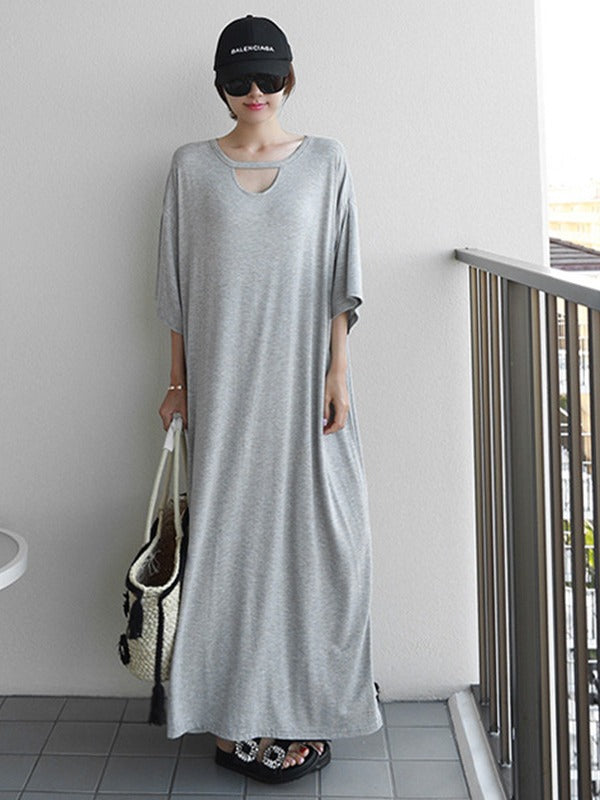 Loose Urban Gray Hollow Maxi Dress