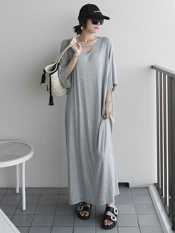 Loose Urban Gray Hollow Maxi Dress