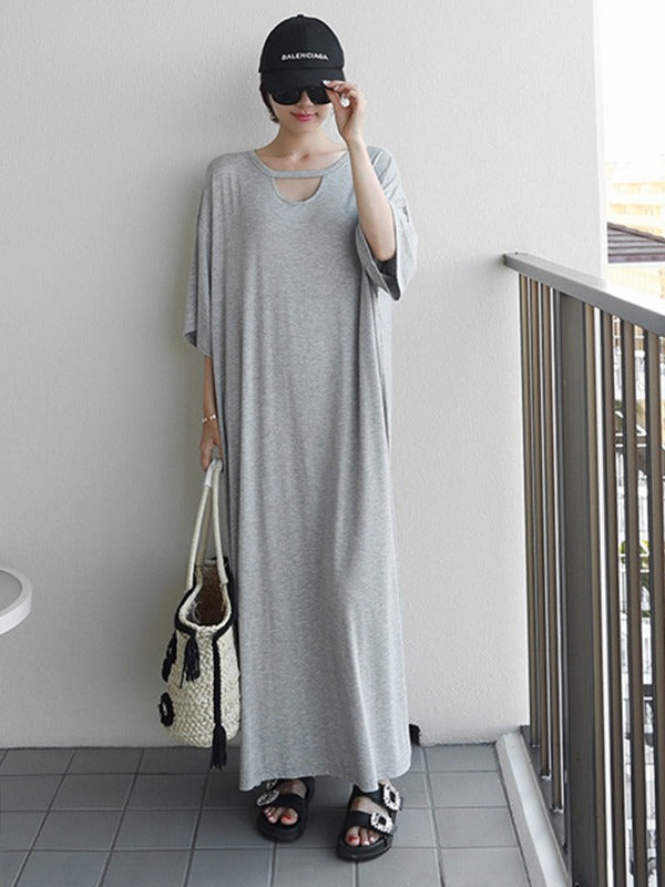 Loose Urban Gray Hollow Maxi Dress