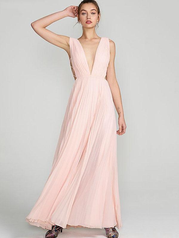 Deep V-neck Backless Evening Dress