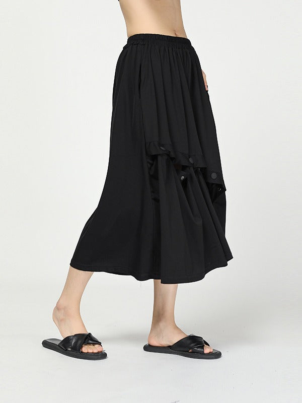 Stylish Black Cropped Button Splicing Skirt