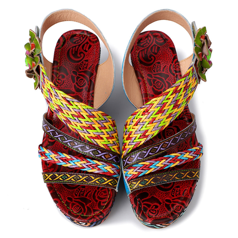 Weaving sandals with thick soles by retro-national style