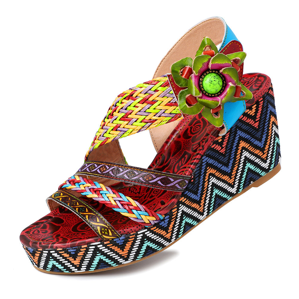 Weaving sandals with thick soles by retro-national style