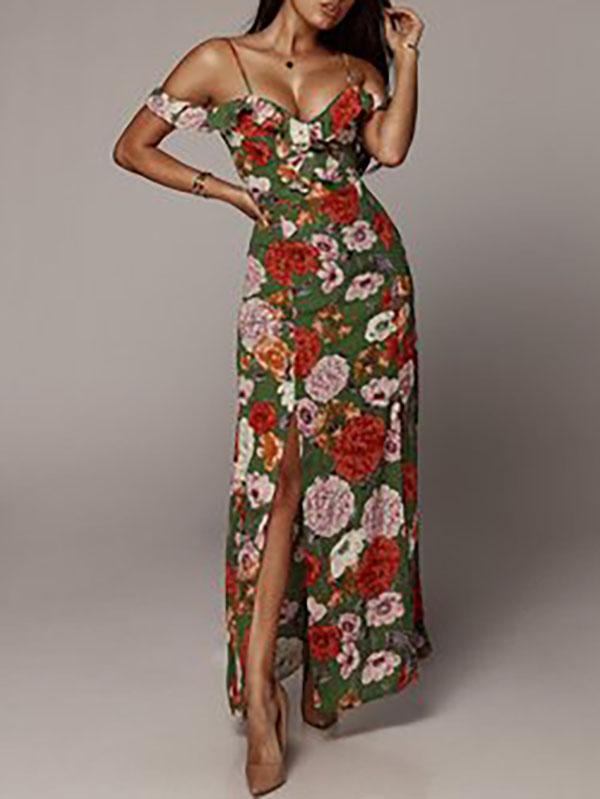 Sexy Spaghetti-neck Floral Beach Maxi Dresses