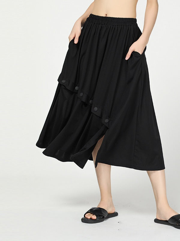 Stylish Black Cropped Button Splicing Skirt