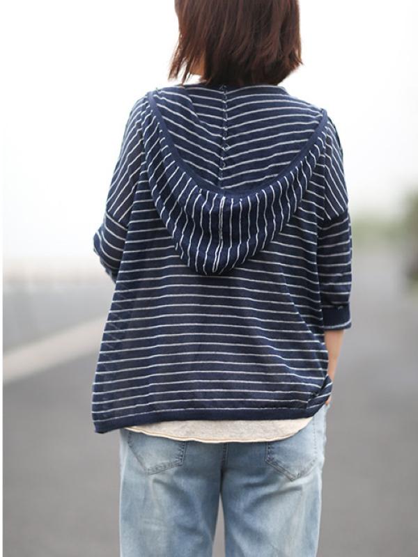 CASUAL STRIPED HOODED LIGHT OUTWEAR