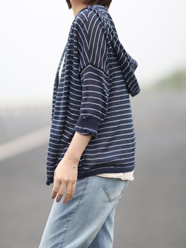 CASUAL STRIPED HOODED LIGHT OUTWEAR