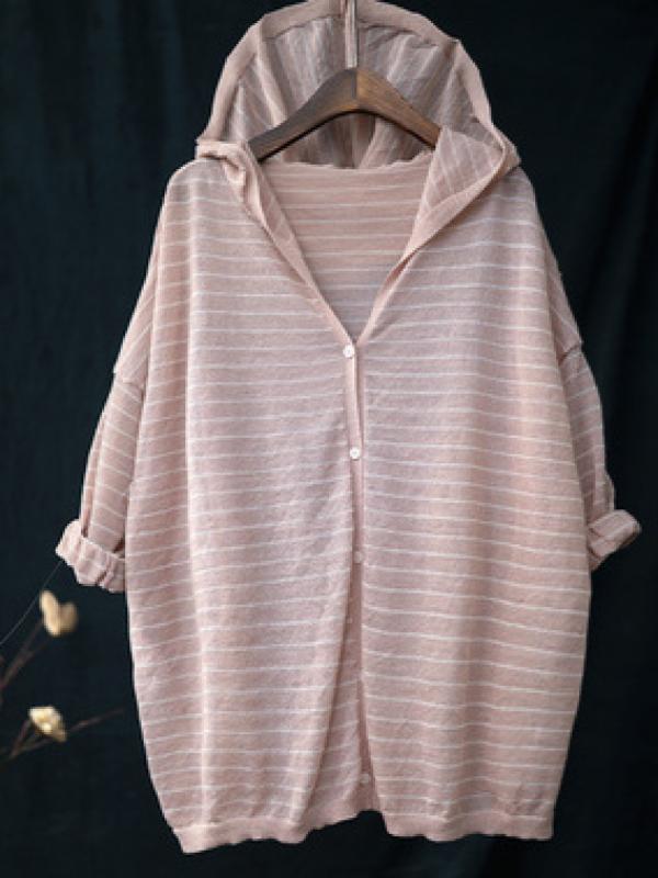 CASUAL STRIPED HOODED LIGHT OUTWEAR