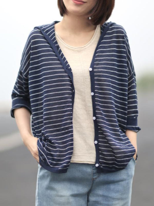 CASUAL STRIPED HOODED LIGHT OUTWEAR