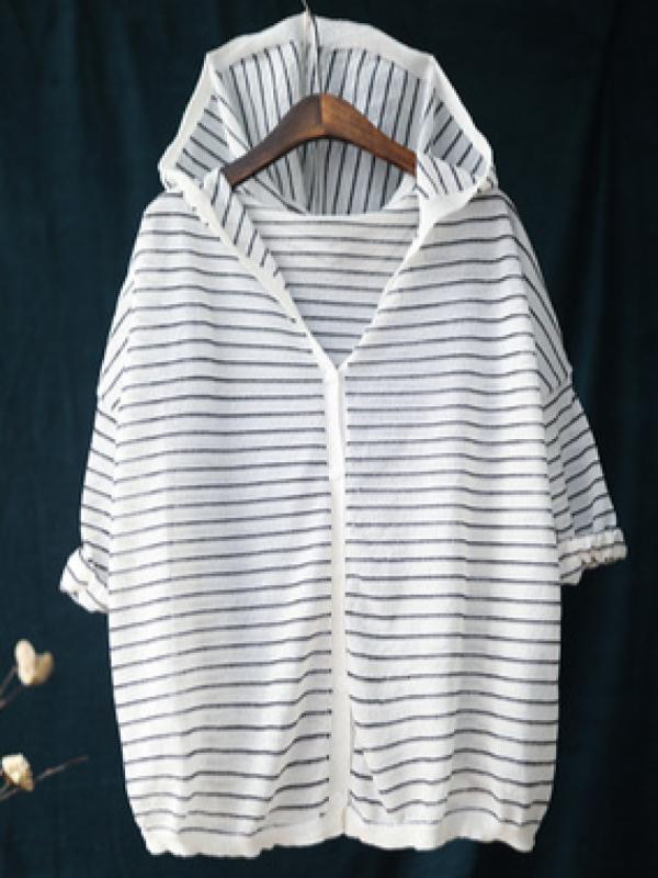 CASUAL STRIPED HOODED LIGHT OUTWEAR