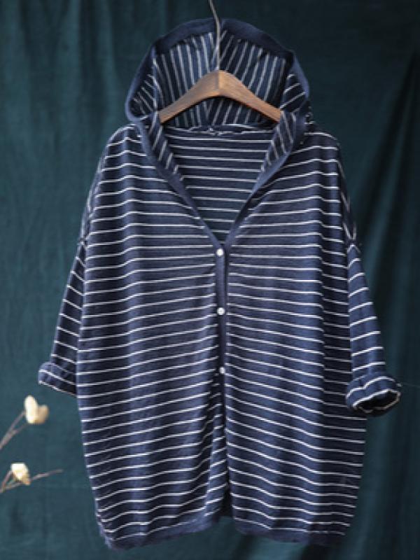 CASUAL STRIPED HOODED LIGHT OUTWEAR