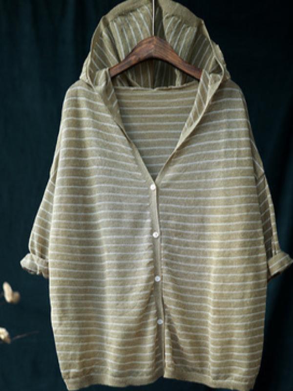 CASUAL STRIPED HOODED LIGHT OUTWEAR