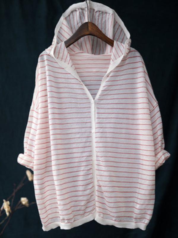 CASUAL STRIPED HOODED LIGHT OUTWEAR