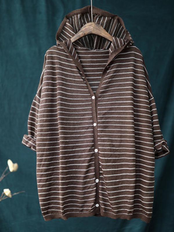 CASUAL STRIPED HOODED LIGHT OUTWEAR