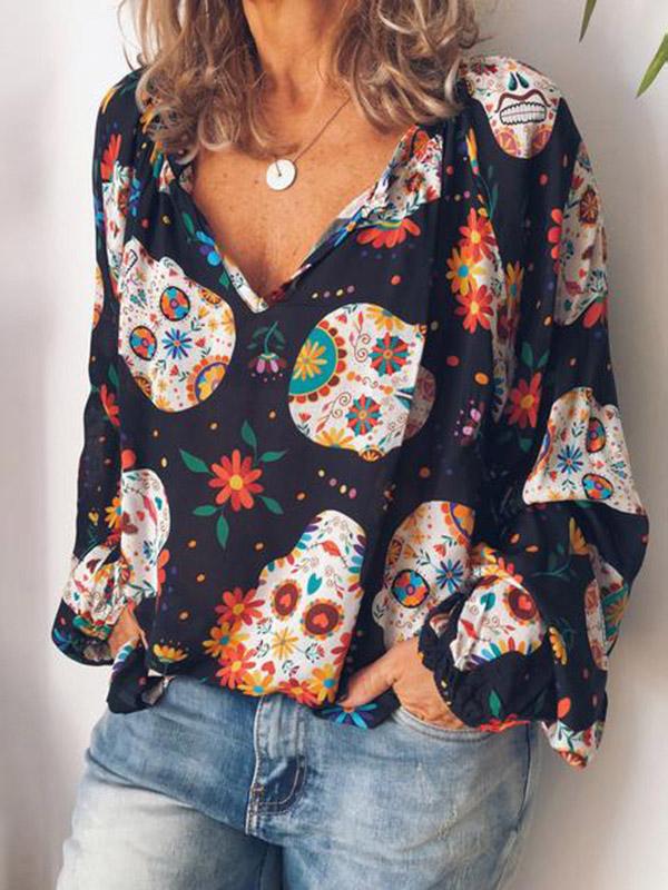 Long-sleeved Casual Printed Blouse