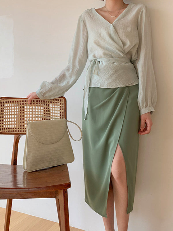 CASUAL CHIFFON SPLIT-FRONT SKIRT