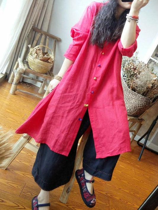 Retro Casual Linen Long Shirt Shirt